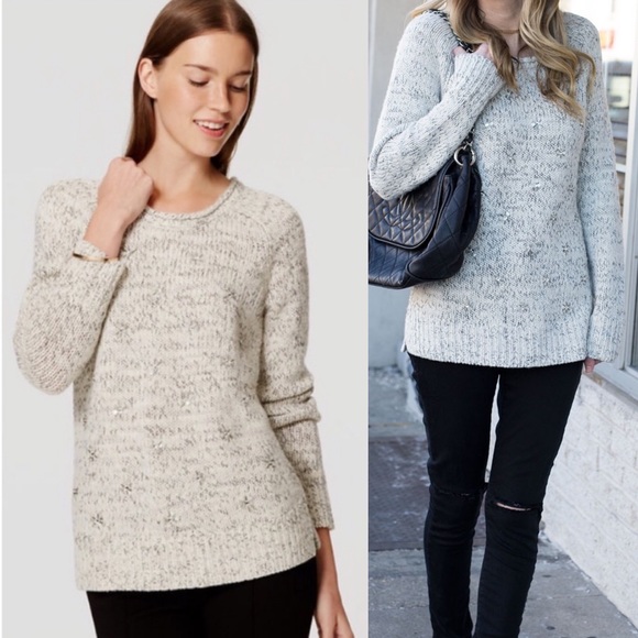 LOFT Sweaters - LOFT Beaded Snowflake Sweater Size XL